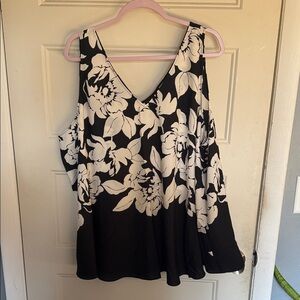 Lane Bryant Black and White Floral Blouse